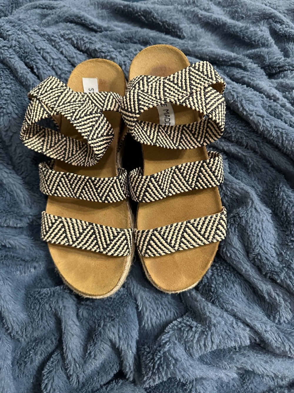 Steve Madden Black and Cream Woven Triple-Strap Sandals